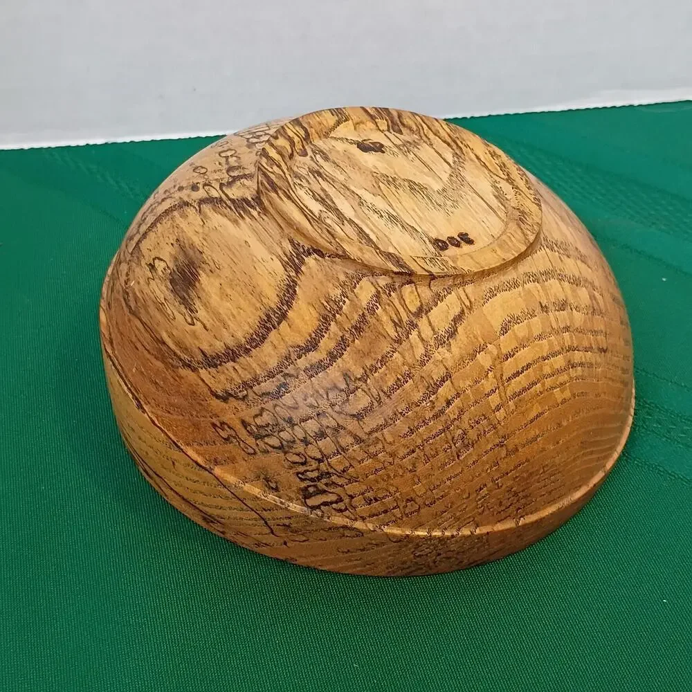 Hand Turned Spalted Water Oak Wood Bowl Slanted Rim Natural Edge Decorative Art